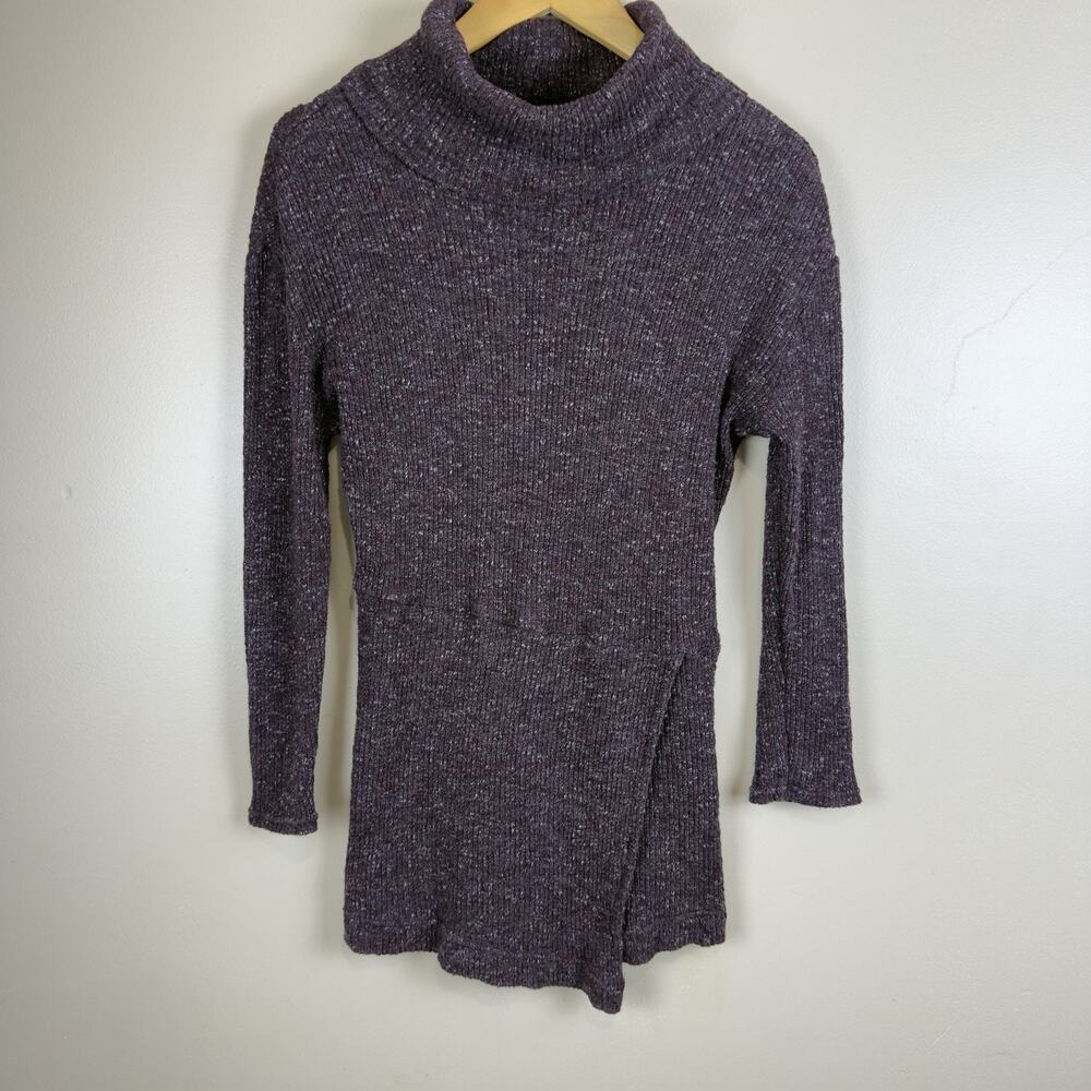 Free People Ribbed Turtleneck Sweater XS Deep Red Plum Color Front Slit